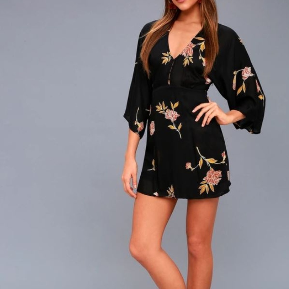 Wayfair Black Floral Print Long Sleeve Dress